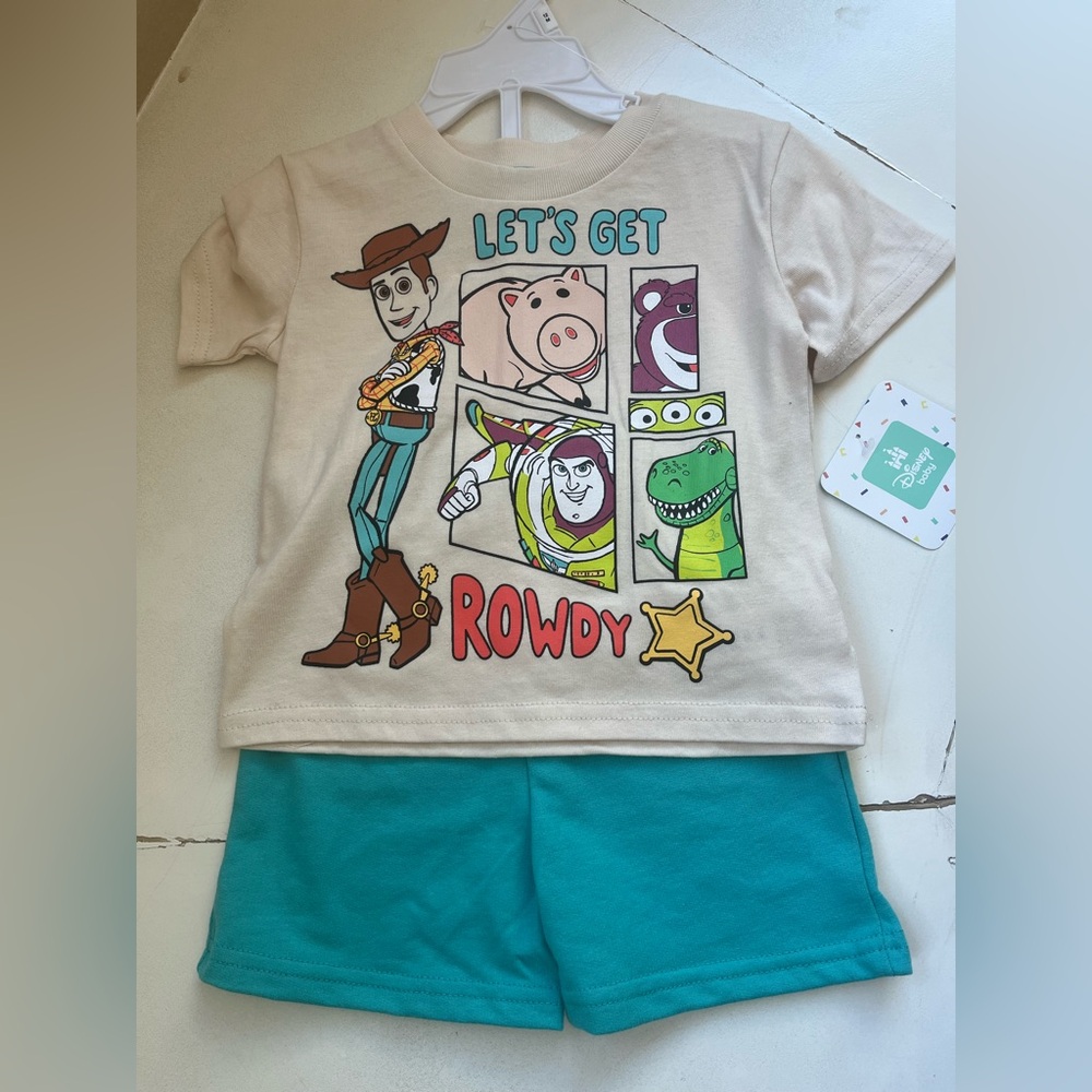 Disney Toy Story Cream Tee and Teal Shorts Set